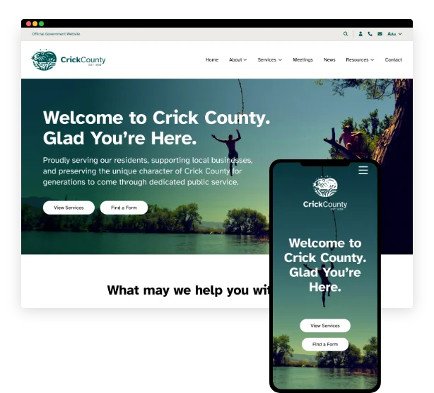 Example civic website design shown on a desktop screen and a phone.