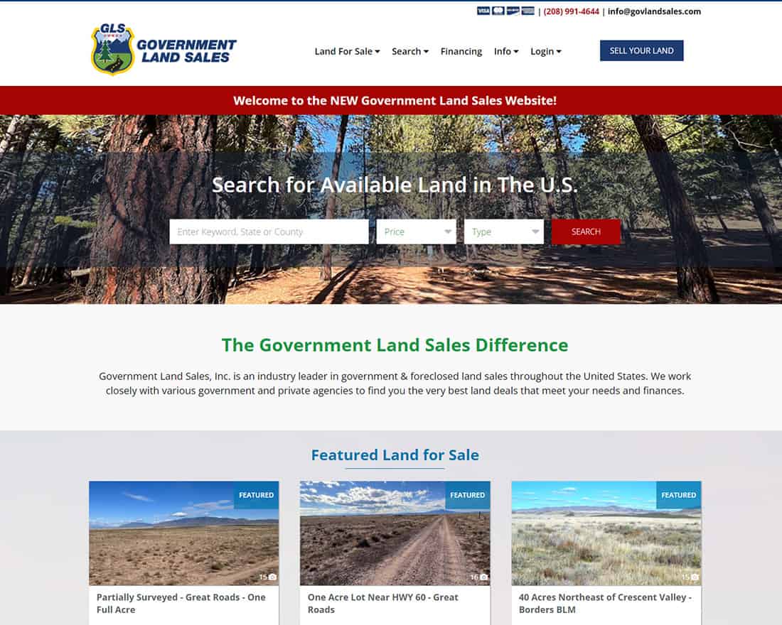 screen shot of the new government land sales website