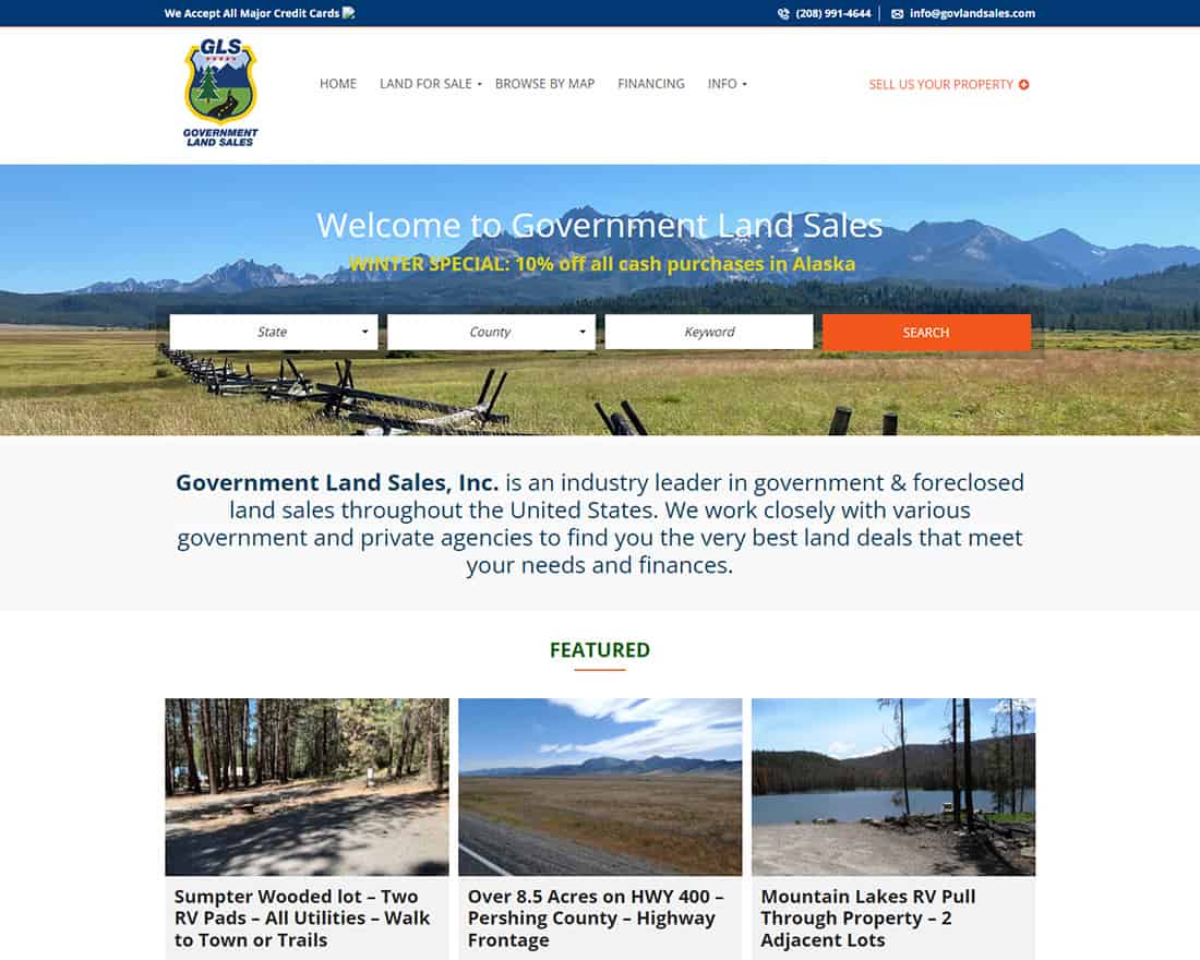 Screen shot of the old government land sales website