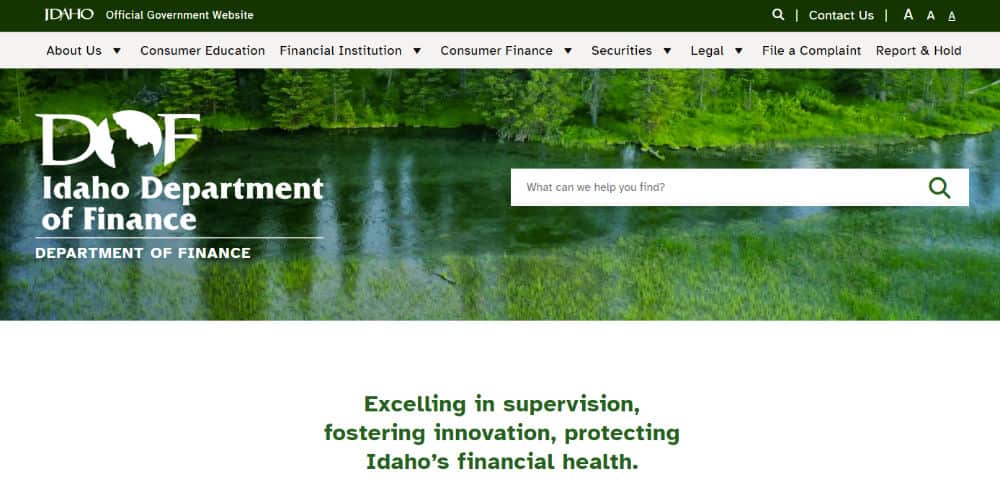 Idaho Department of Finance official government website